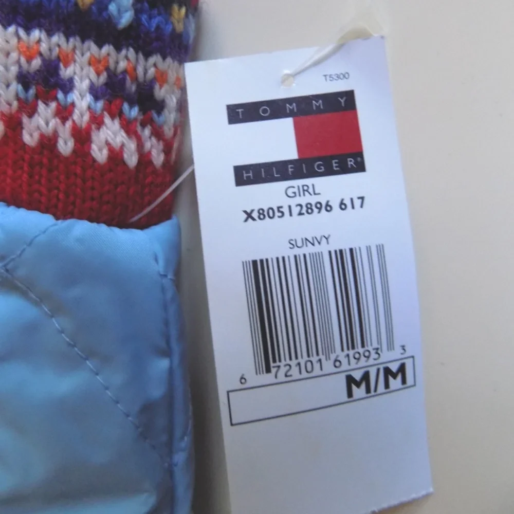 NWT Kids reversible parka M Blue quilted Red knit Winter jacket Tommy Hilfiger